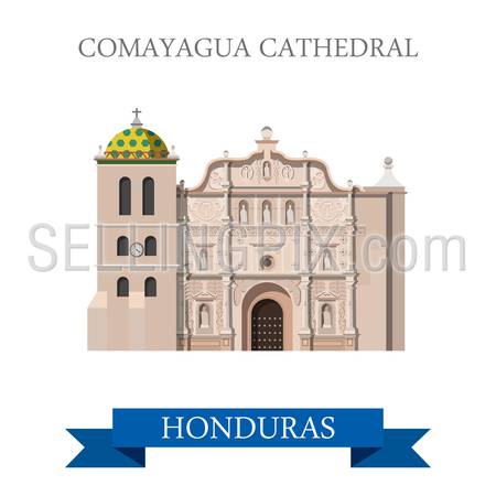 Comayagua Cathedral in Honduras. Flat cartoon style historic sight showplace attraction web site vector illustration. World countries cities vacation travel sightseeing Central America collection.