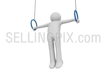 Athlete on the rings (3d isolated on white background characters series)