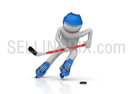 Hockey player close-up (3d isolated characters on white background, sports series)