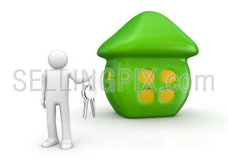 Keys from new fairy-tale house (3d isolated on white background characters series)