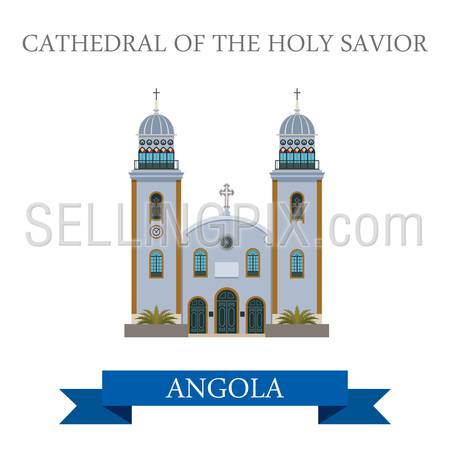 Cathedral of The Holy Savior in Luanda Angola. Flat cartoon style historic sight showplace attraction web site vector illustration. World countries cities vacation travel sightseeing Africa collection