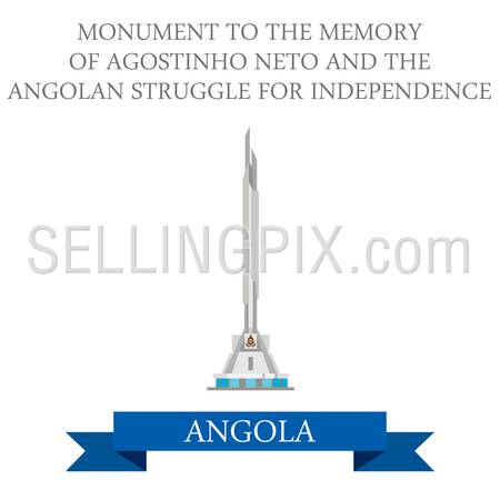 Monument to the Memory of Agostinho Neto and The Angolan Struggle for Independence in Luanda Angola. Flat cartoon style historic sight attraction web site vector illustration. World Africa collection.