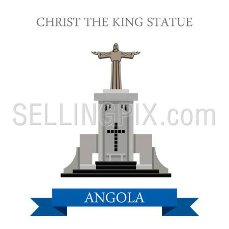 Christ The King Statue in Lubango Angola. Flat cartoon style historic sight showplace attraction web site vector illustration. World countries cities vacation travel sightseeing Africa collection