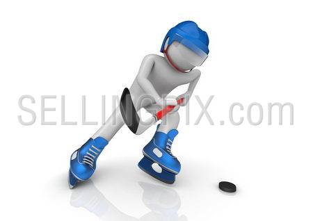 Hockey player cinematic close-up (3d isolated characters on white background, sports series)