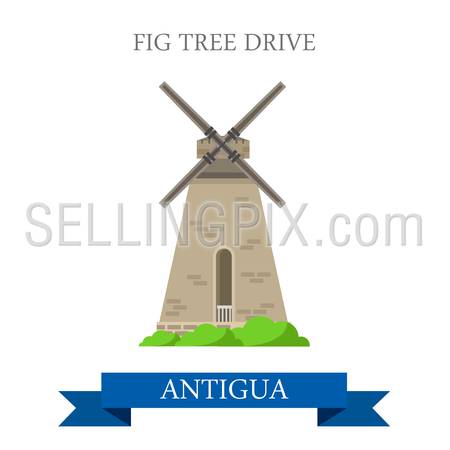 Fig Tree Drive in Antigua. Flat cartoon style historic sight attraction web site vector illustration. World countries cities vacation travel sightseeing Caribbean islands Central America collection.