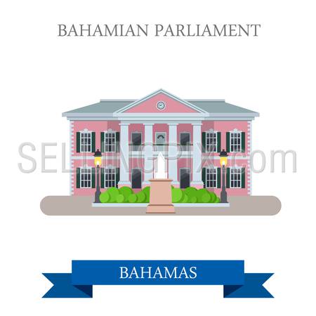 Bahamian Parliament in Bahamas. Flat cartoon style historic sight attraction web site vector illustration. World country city vacation travel Caribbean islands Central North America collection
