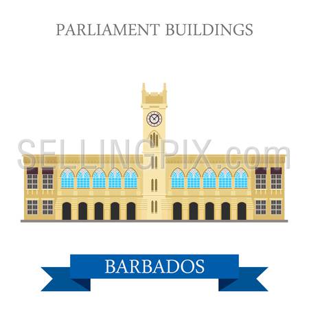 Parliament Buildings in Barbados. Flat cartoon style historic sight attraction web site vector illustration. World country city vacation travel Caribbean islands Central North America collection
