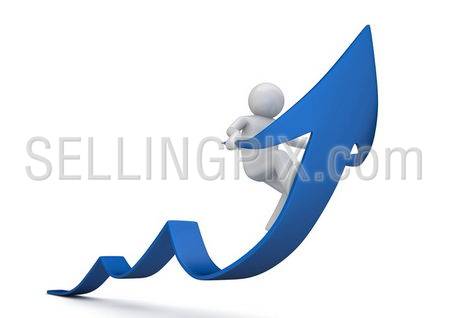 Riding blue arrow of success (3d isolated characters on white background, business and finance series)