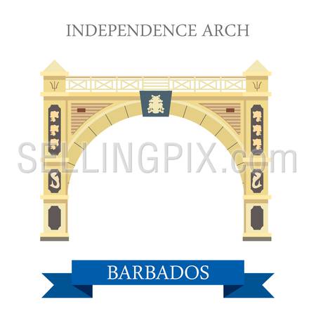 Independence Arch in Barbados. Flat cartoon style historic sight attraction web site vector illustration. World country city vacation travel Caribbean islands Central North America collection