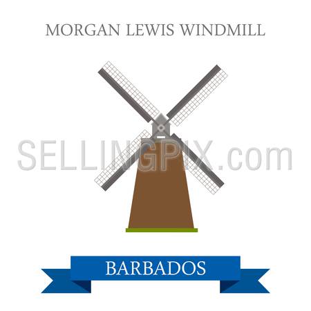 Morgan Lewis Windmill in Barbados. Flat cartoon style historic sight attraction web site vector illustration. World country city vacation travel Caribbean islands Central North America collection