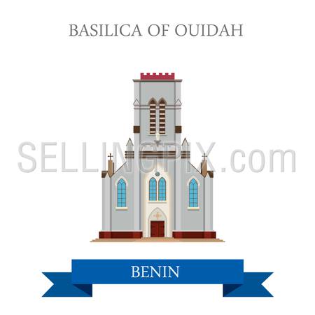Basilica of Ouidah in Benin. Flat cartoon style historic sight showplace attraction web site vector illustration. World countries cities vacation travel sightseeing Africa collection.