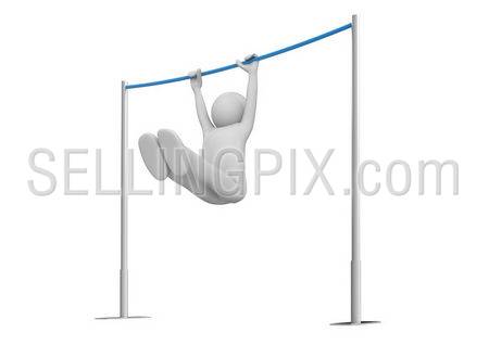 Athlete on horizontal bar (3d isolated on white background characters series)