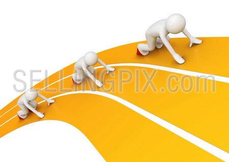 Racetrack runners before the start  (3d isolated on white background characters series)