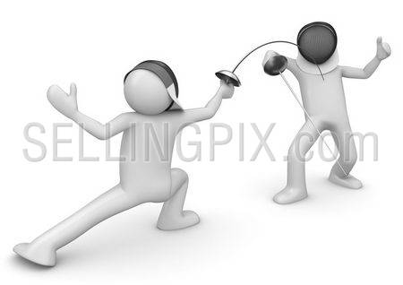 Two fencers (3d isolated on white background characters series)