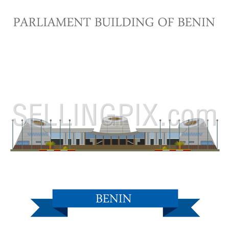 Parliament Building in Benin. Flat cartoon style historic sight showplace attraction web site vector illustration. World countries cities vacation travel sightseeing Africa collection.