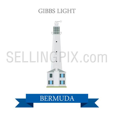 Gibbs Light in Bermuda. Flat cartoon style historic sight showplace attraction web site vector illustration. World countries cities vacation travel Central North America Caribbean islands collection