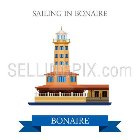 Sailing in Bonaire. Flat cartoon style historic sight showplace attraction web site vector illustration. World countries cities vacation travel Central North America Caribbean islands collection