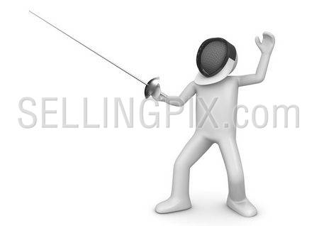 Fencer on guard (3d isolated on white background characters, sports series)