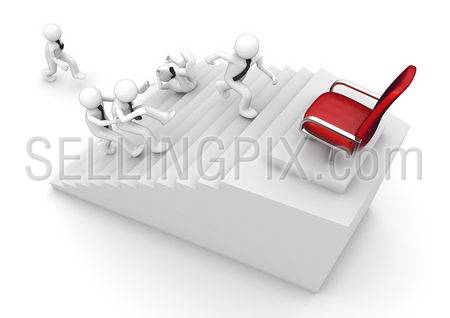 Fighting on the ladder of success (3d isolated on white background characters, business series)