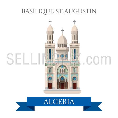 Basilique St Augustin in Algeria. Flat cartoon style historic sight showplace attraction web site vector illustration. World countries cities vacation travel sightseeing Africa collection.