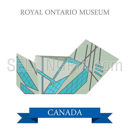 Royal Ontario Museum in Toronto Canada. Flat cartoon style historic sight showplace attraction web site vector illustration. World countries cities vacation travel sightseeing North America collection