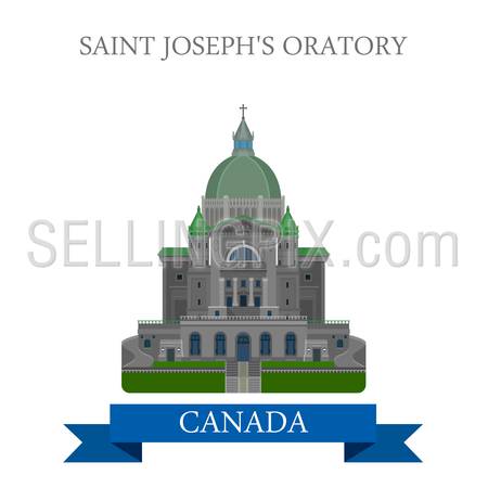 Saint Joseph Oratory in Montreal Canada. Flat cartoon style historic sight showplace attraction web site vector illustration. World countries city vacation travel sightseeing North America collection