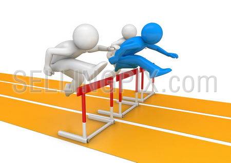 Hurdle race (3d isolated on white background characters, sports series)