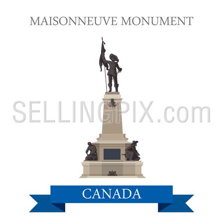 Maisonneuve Monument in Montreal Canada. Flat cartoon style historic sight showplace attraction web site vector illustration. World countries city vacation travel sightseeing North America collection