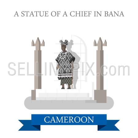 Statue Chief Banca in Cameroon. Flat cartoon style historic sight showplace attraction web site vector illustration. World countries cities vacation travel sightseeing Africa collection.