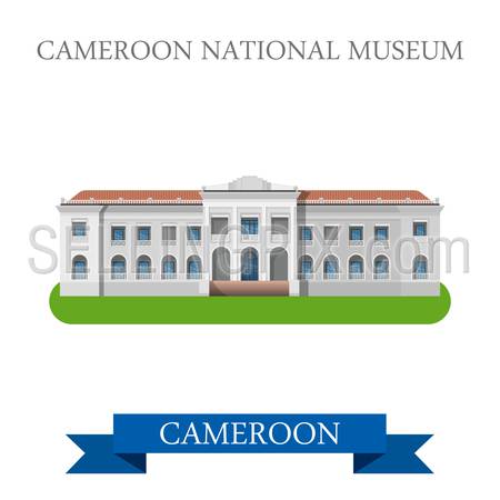 Cameroon National Museum. Flat cartoon style historic sight showplace attraction web site vector illustration. World countries cities vacation travel sightseeing Africa collection.