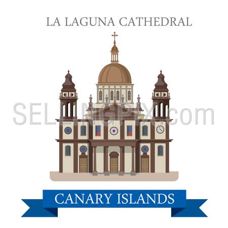 La Laguna Cathedral in Canary Islands. Flat cartoon style historic sight showplace attraction web site vector illustration. World countries cities vacation travel sightseeing Africa collection.