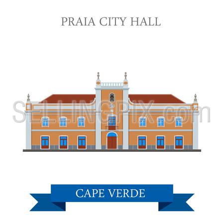 Praia City Hall in Cape Verde. Flat cartoon style historic sight showplace attraction web site vector illustration. World countries cities vacation travel sightseeing Africa collection.