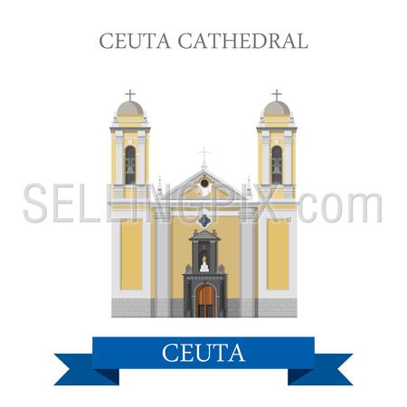 Ceuta Cathedral. Flat cartoon style historic sight showplace attraction web site vector illustration. World countries cities vacation travel sightseeing Africa collection.