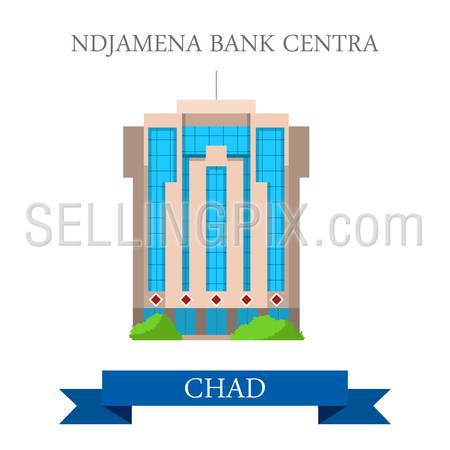 N’Djamena Bank Centra in Chad. Flat cartoon style historic sight showplace attraction web site vector illustration. World countries cities vacation travel sightseeing Africa collection.