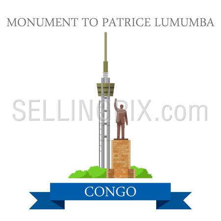 Monument to Patrice Lumumba in Congo. Flat cartoon style historic sight showplace attraction web site vector illustration. World countries cities vacation travel sightseeing Africa collection.