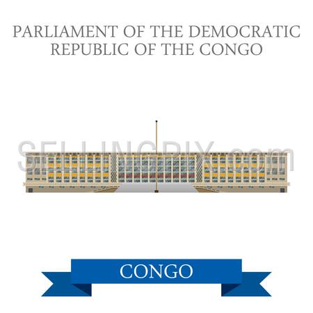 Parliament of Democratic Republic of Congo. Flat cartoon style historic sight showplace attraction web site vector illustration. World countries cities vacation travel sightseeing Africa collection.
