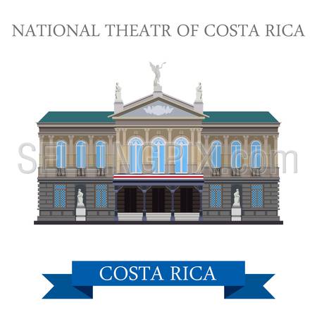 National Theatre of Costa Rica. Flat cartoon style historic sight showplace attraction web site vector illustration. World cities vacation travel sightseeing Central America collection.