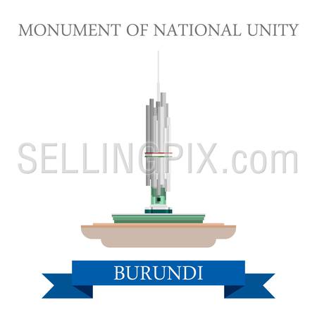Monument of National Unity in Burundi. Flat cartoon style historic sight showplace attraction web site vector illustration. World countries cities vacation travel sightseeing Africa collection.