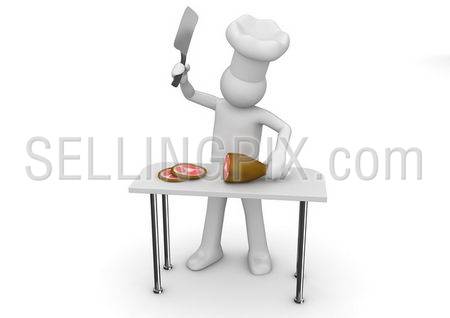 Butcher at work (3d isolated on white background characters series)