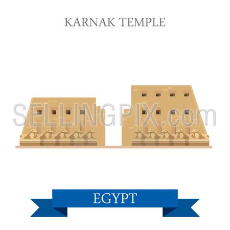 Karnak Temple in Luxor Egypt. Flat cartoon style historic sight showplace attraction web site vector illustration. World countries cities vacation travel Africa sightseeing collection.