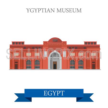 Egyptian Museum in Cairo Egypt. Flat cartoon style historic sight showplace attraction web site vector illustration. World countries cities vacation travel Africa sightseeing collection.