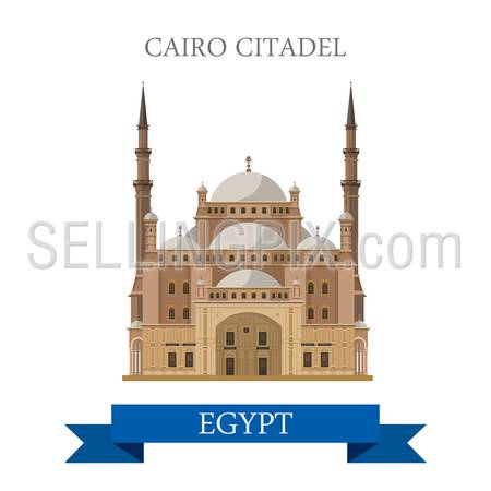 Cairo Citadel in Egypt. Flat cartoon style historic sight showplace attraction web site vector illustration. World countries cities vacation travel Africa sightseeing collection.