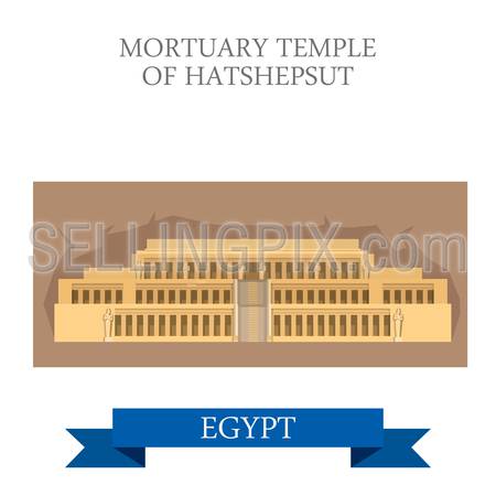 Mortuary Temple of Hatshepsut in Luxor Egypt. Flat cartoon style historic sight showplace attraction web site vector illustration. World countries cities vacation travel Africa sightseeing collection.