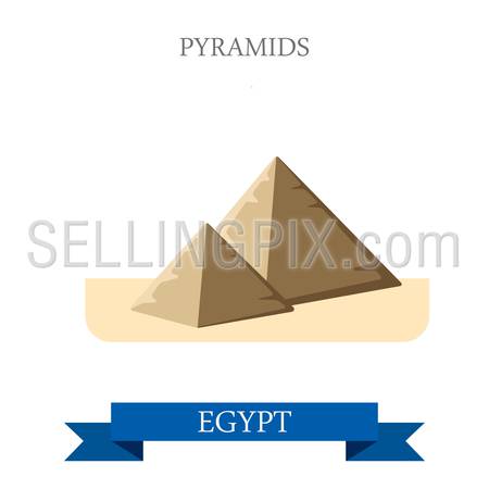 Pyramids in Cairo Egypt. Flat cartoon style historic sight showplace attraction web site vector illustration. World countries cities vacation travel Africa sightseeing collection.
