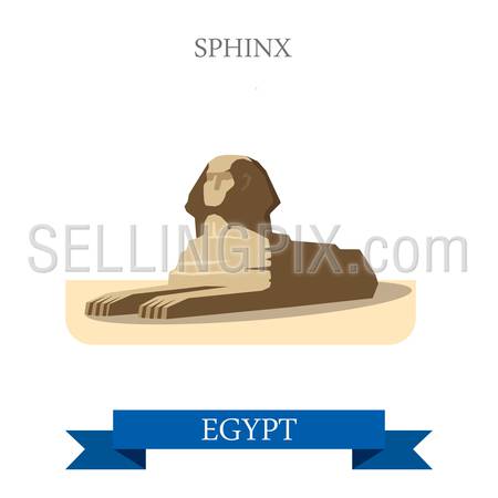 Sphinx in Cairo Egypt. Flat cartoon style historic sight showplace attraction web site vector illustration. World countries cities vacation travel Africa sightseeing collection.