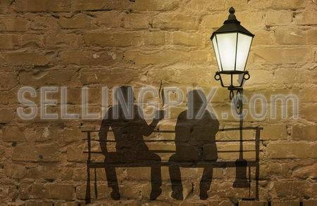 Two silhouettes on a bench (coffee story art on the wall series)
