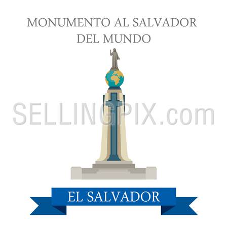 Monumento Al Salvador Del Mundo in El Salvador. Flat cartoon style historic sight showplace attraction web site vector illustration. World countries vacation travel Central America sightseeing collection.