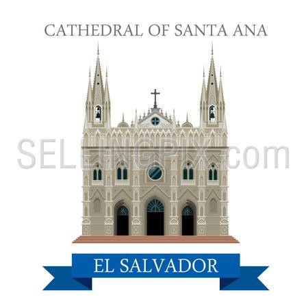 Cathedral of Santa Ana in El Salvador. Flat cartoon style historic sight showplace attraction web site vector illustration. World countries vacation travel Central America sightseeing collection.
