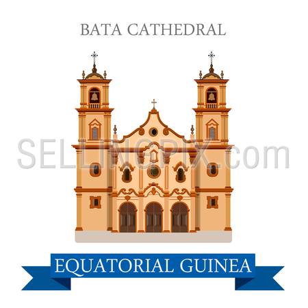 Bata Cathedral in Equatorial Guinea. Flat cartoon style historic sight showplace attraction web site vector illustration. World countries cities vacation travel Africa sightseeing collection.