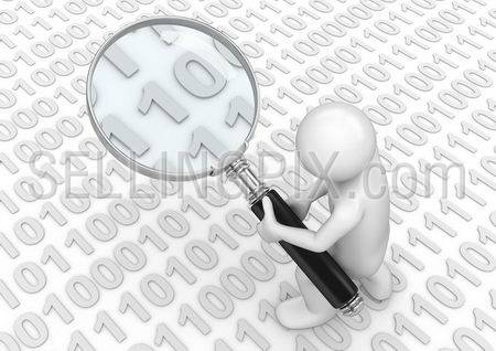 Searching for some binary code (3d isolated on white background characters series)